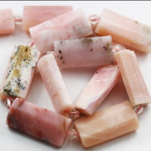 Natural pink opal , 13*28mm faceted rectangle shape gemstone beads, 15.5 inch , 1mm hole, about 12beads