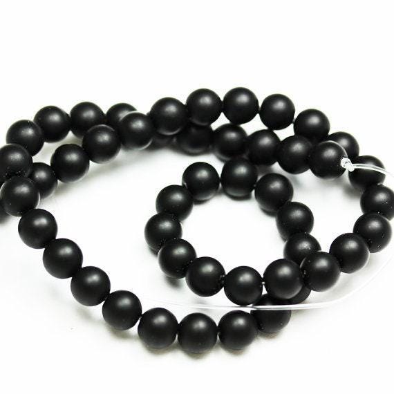 Matte Black Onyx Gemstone Beads, 6mm Round Strand