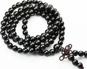 Black Sandalwood Mala Beads, 108 Prayer Beads, 8mm Strand