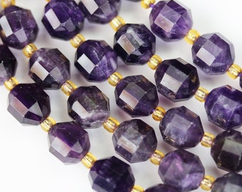 Natural amethyst beads, 8*7.5mm faceted oval beads gemstone, one full strand , about36beads, 1mm hole