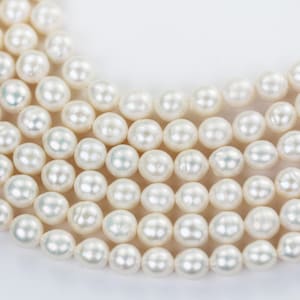 Freshwater pearl strand, white, 6*7mm potato shape, 14.5&quot;, 0.8mm hole, about 50pcs pearl