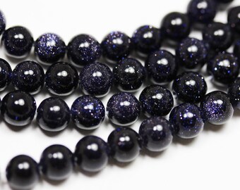 Blue goldstone,6mm round gemstone, one full strand about65 beads, 16",1mm hole