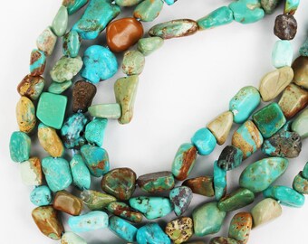 Natural turquoise, 8mm nugget shape gemstone strand, green brown & blue color, 15.5 inch, hole 1mm
