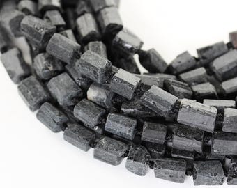Rohe schwarze Turmalin Tube Perlen, natürlicher Edelstein Strang 15,5 "