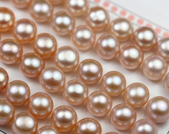 Freshwater pearl, 1 pair 9-10mm aaa half drilled rose button round pearl studs, for making earring/ring , hole 1mm