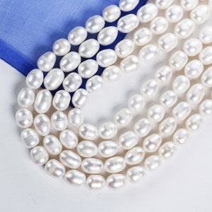 Freshwater pearl strand, white, 8*10mm potato shape, 14 inches, 0.8mm hole, about 34pcs pearl