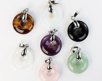 Gemstone Donut Pendant: Silver Bail, Crystal Look (20mm)