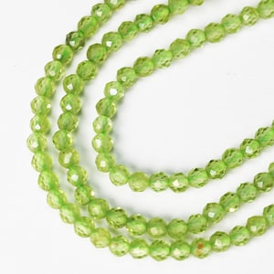 Natural peridot, 3mm faceted round natural gemstone beads, 15.5 inch , 0.6mm hole