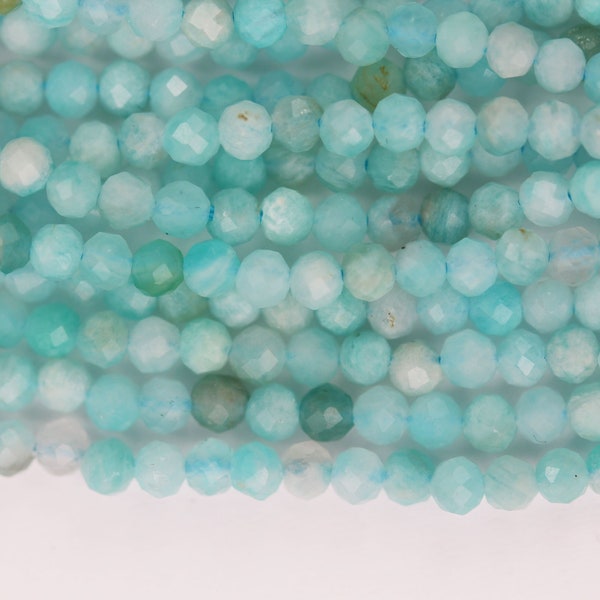 Green amazonite, 3mm faceted round natural gemstone strand, one full strand,  about110 beads,hole0.6mm,16"