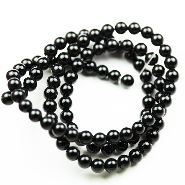 Black tourmaline , 4mm round  shape gemstone beads,0.6mm hole, about 90 beads,16"