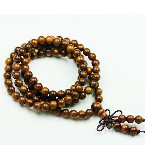 108pcs natural rosewood mala prayer beads necklace/bracelet strand, one full strand,6mm round