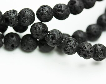 Black lava rock, 4mm round gemstone strand, one full strand natural beads, black color