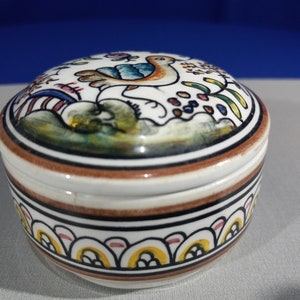 COIMBRA Handpainted Ceramic Bird Trinket Jewelry Box. Portugal.
