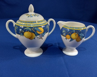 Globe Shape Sugar Bowl & Lid and Creamer Set Citrons by WEDGWOOD