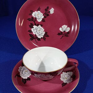 Unique Antique Noritake Pink with White Peony 3 pieces Dessert Set with Gold Rim