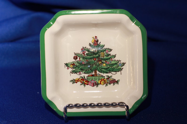 Green Trim 4 Square Ashtray Christmas Tree by Spode