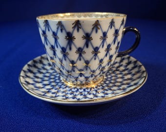 Vintage Lomonosov Imperial Porcelain Cobalt Net Tea Trio - Etsy