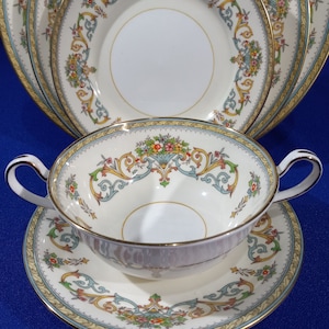 5 Piece Place Setting Henley (Smooth, Gold Trim, Green Backstamp) by AYNSLEY, JOHN