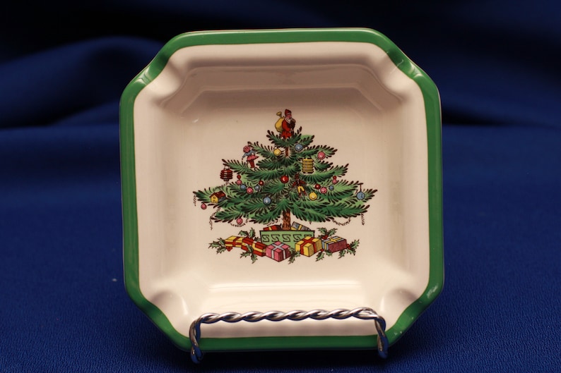 Green Trim 4 Square Ashtray Christmas Tree by Spode