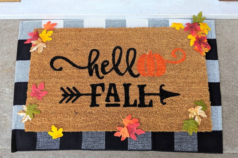 Hello Fall Mat Fall Door Mat Doormat Etsy