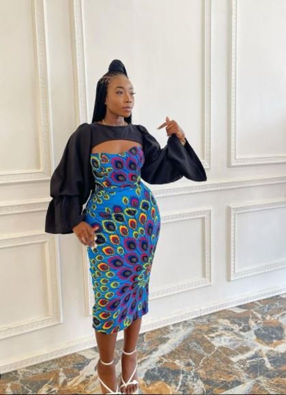 African Keyhole Midi Dress With Puffy 