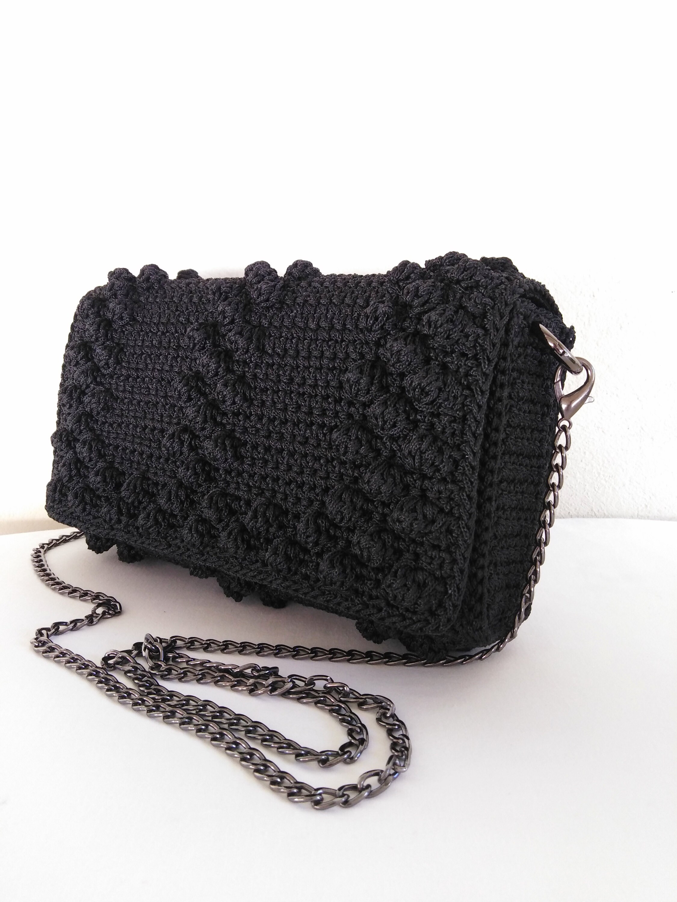 Handmade Crossbody Bag, Knitted Clutch Bag, Crochet Bag with Bubbles
