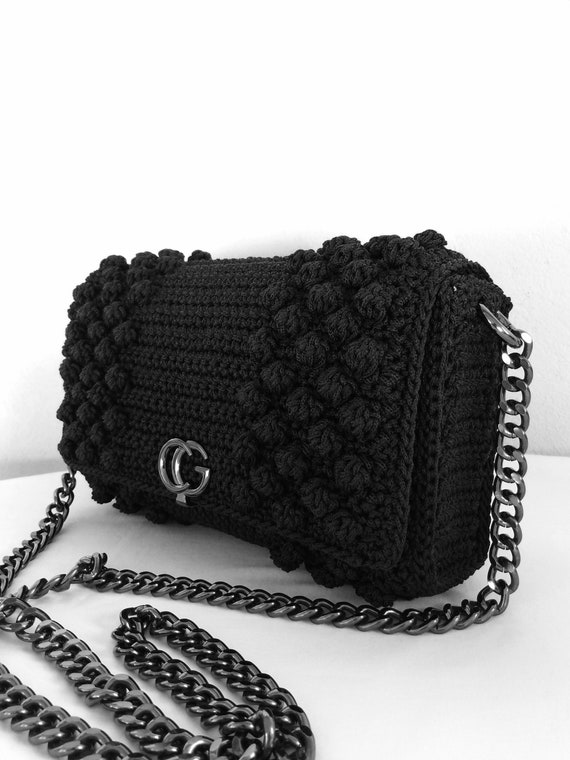 Handmade Clutch Crossbody Bag with Bubbles and Metal Clasp, Knitted Crossbody Bag, Crochet Crossbody Bag