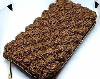 Portefeuille à bulles en tricot violet fait main, porte-monnaie à fermeture éclair