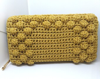 Portefeuille tricoté main, bulles vert émeraude, porte-monnaie à fermeture éclair