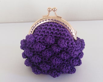 Porte-monnaie en tricot fait main avec cadre en métal