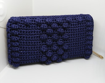 Portefeuille au crochet fait main avec fermeture éclair, motif bulles