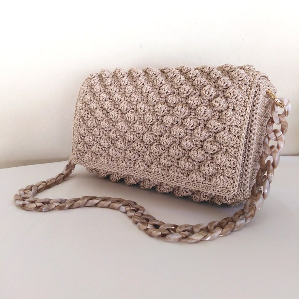 DESIGN ( A ) Full Bubbles With Acrylic Chain,Handmade Shoulder Clutch Bag, Knitted Shoulder Bag, Crochet Shoulder Bag