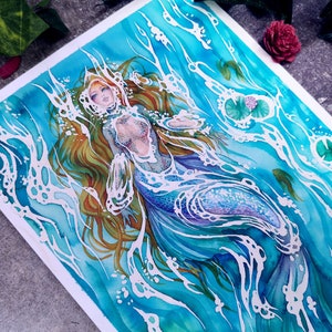 Blue Mermaid Siren art | Original watercolor painting Fantasy art | Fairytale artwork