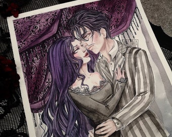 Morticia and Gomez Addams watercolor Original painting