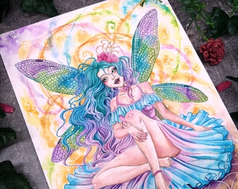 Cheerfulness joy fairy - Original watercolor painting Fantasy Artwork