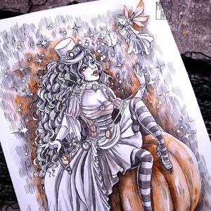 Victorian Steampunk Cinderella | Original ink and watercolor painting | Fantasy fairy art |  Grimm&#39;s fairytale