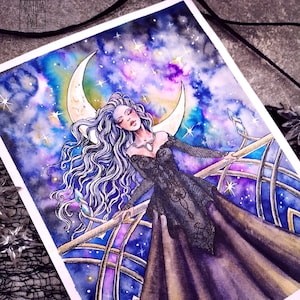 The Night Queen - Original Ink and watercolor painting Artwork