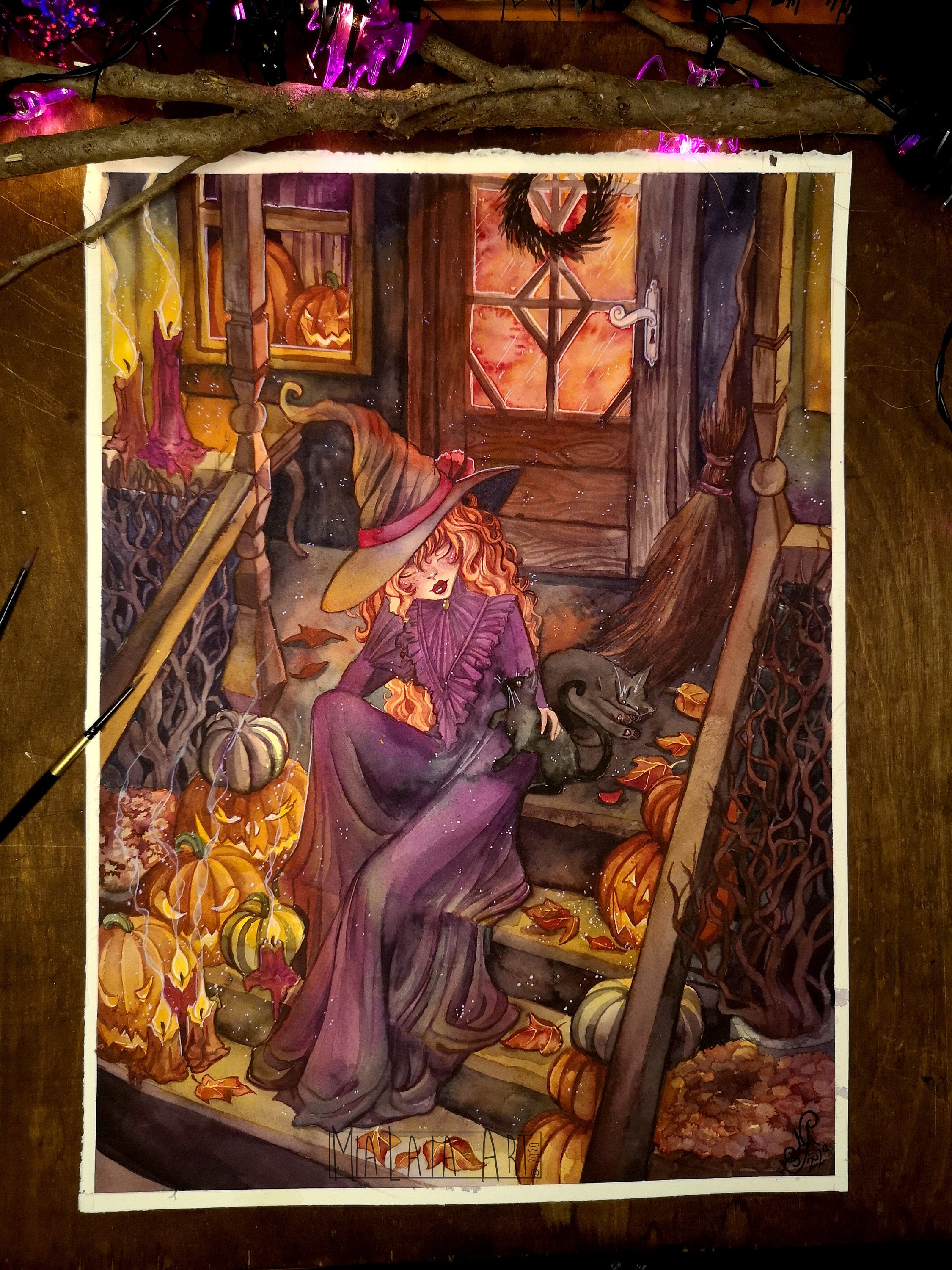 Halloween-Hexe Aquarell Original-Gemälde Goth ästhetische  Etsy
