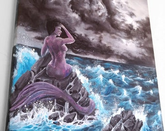 Dark sea mermaid | Original Oil painting on canvas | Fantasy Ocean Art