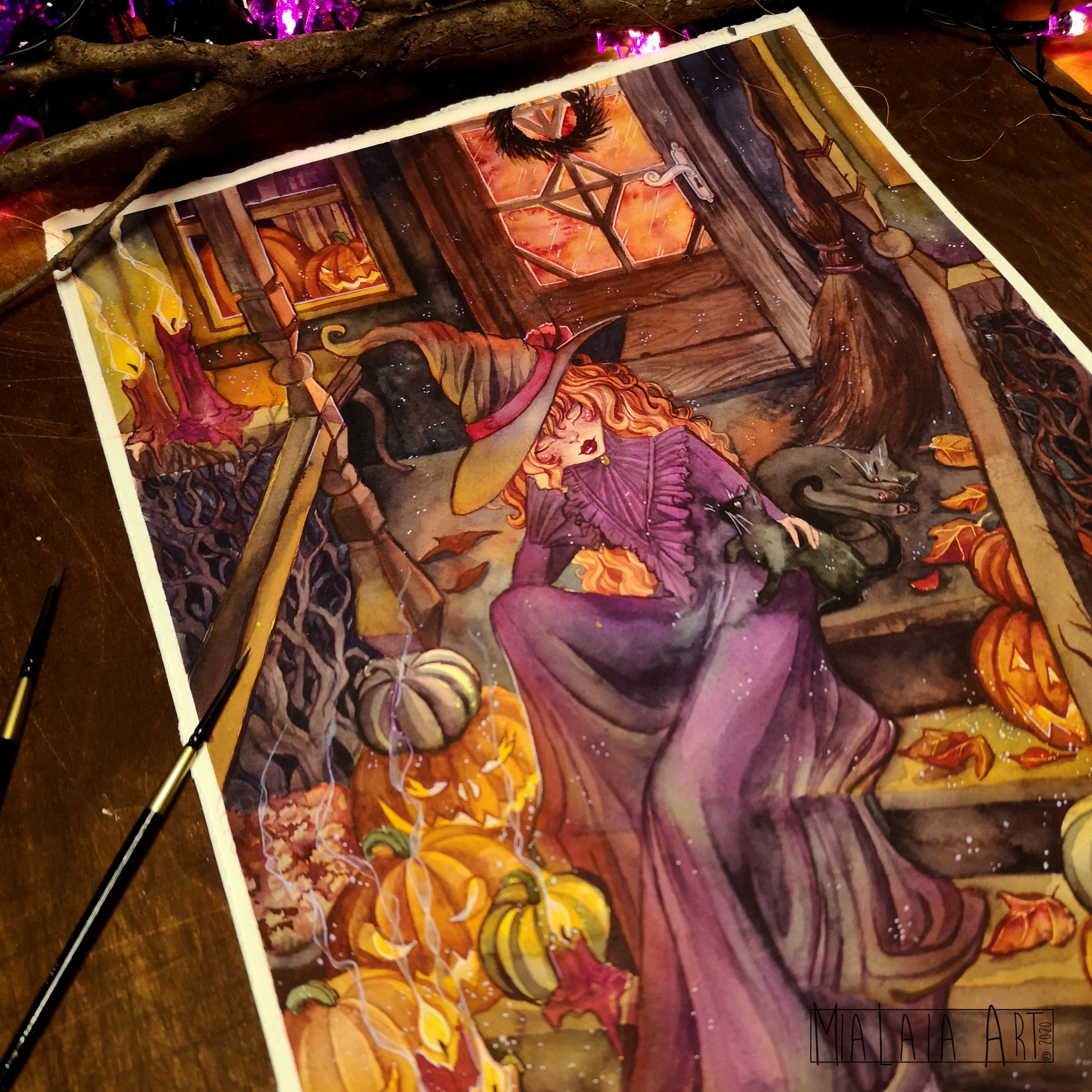Halloween-Hexe Aquarell Original-Gemälde Goth ästhetische  Etsy