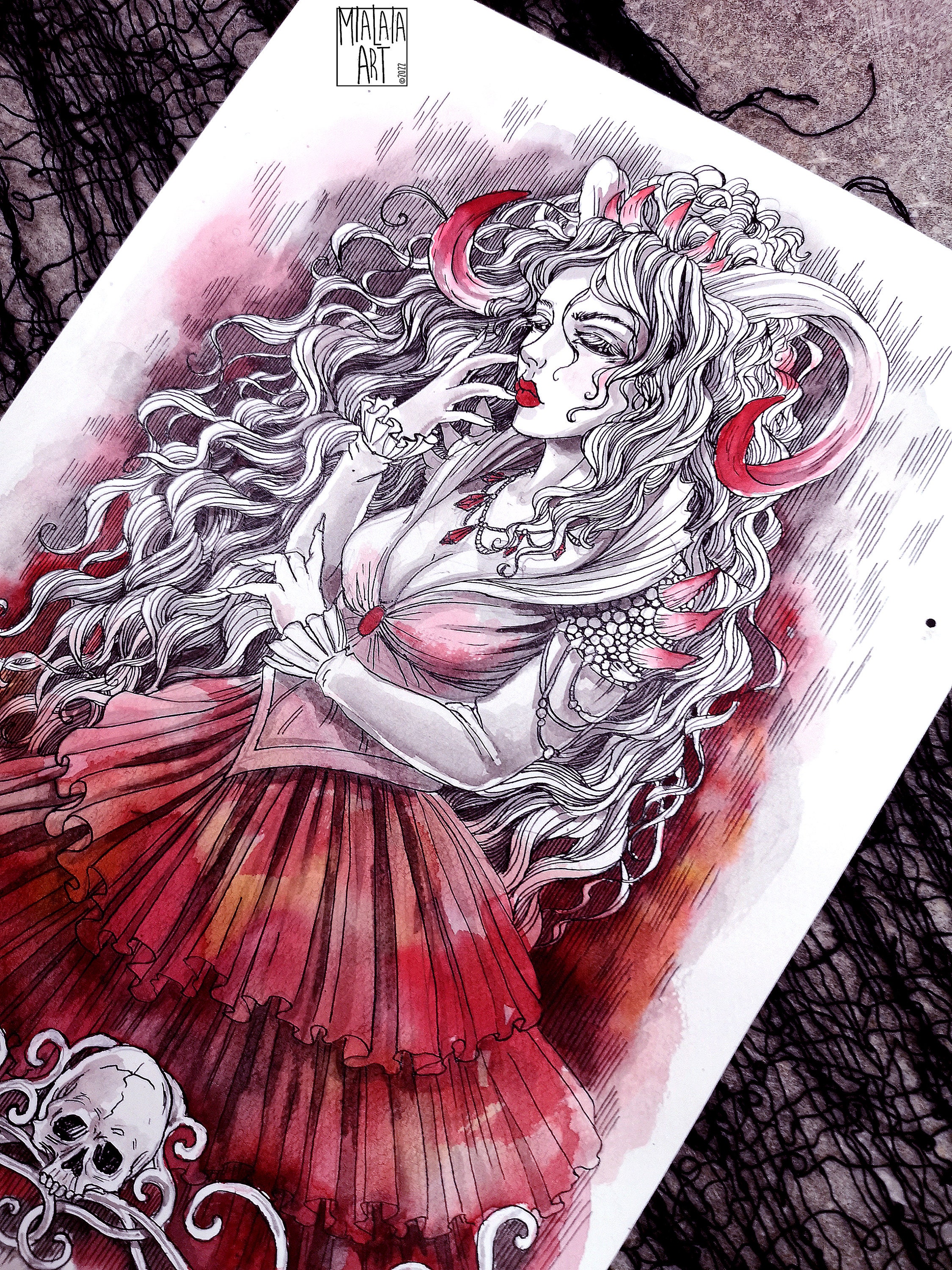Lilith Goddess | Queen of Hell | Original Ink and Watercolor