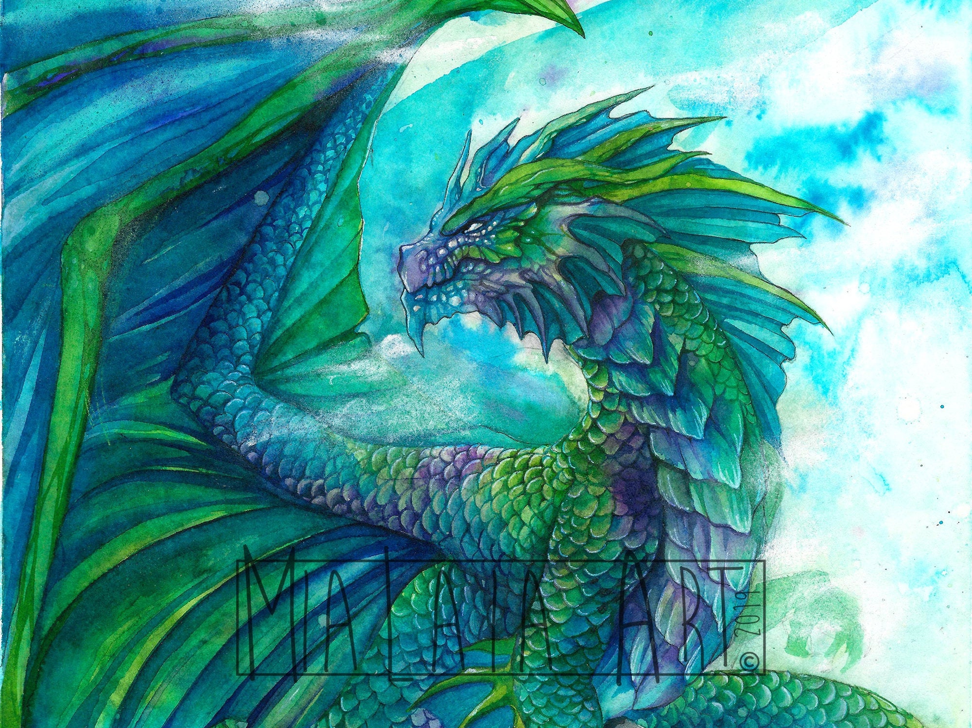 Aquarell Wolken Drache Original Gemälde Fantasy Kunst - Etsy