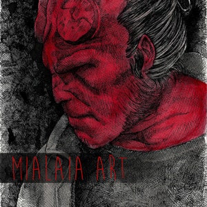 Hellboy Art | Superhero wall art | Original ink and watercolor painting movie fanart Artwork