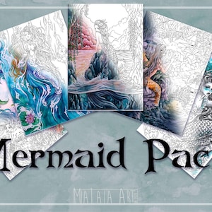 Printable | Fantasy Mermaid Coloring pages - Coloring book for adults