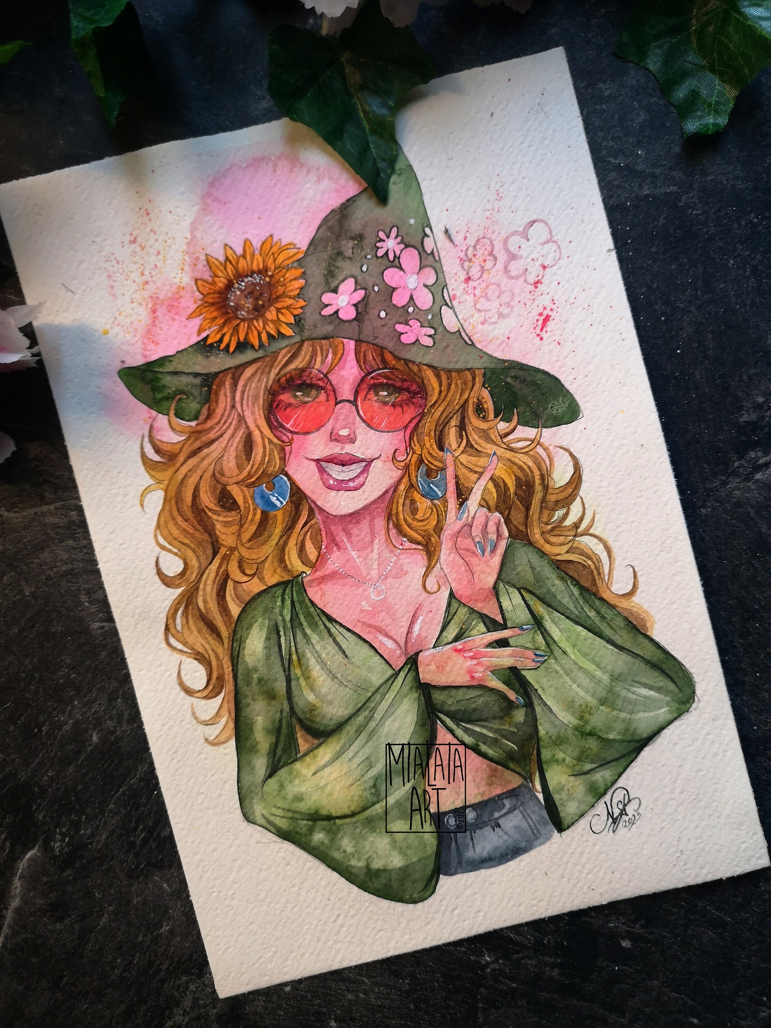 Witch Retro Hippie | Original Watercolor Painting - Etsy