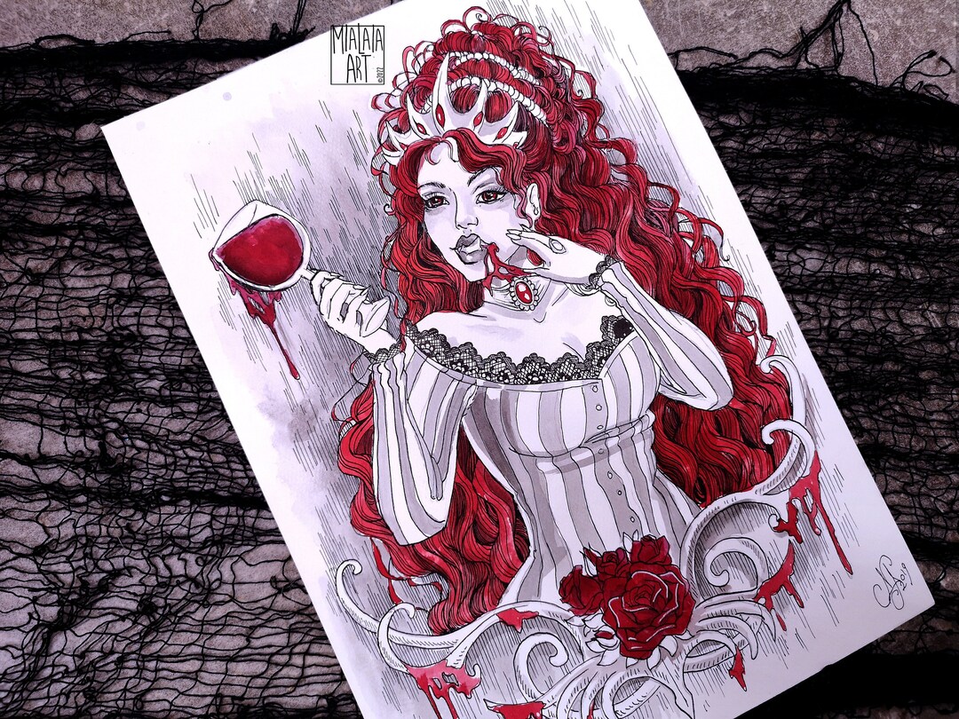 Vampire Queen | Original Ink and Watercolor Painting | Fantasy Wall Art ...