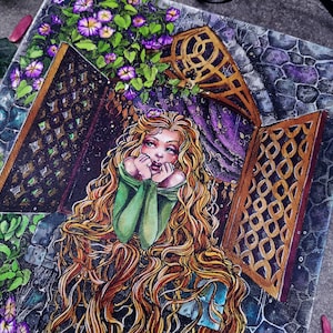 Fairytale Rapunzel Princess - Grimm fairytales Original ink drawing Fairytale Spring Decor