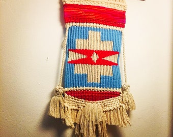 Chakana red & turquoise macrame wall tapestry