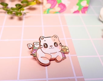 Cute Cat Pin, 1.8", Kawaii Kitten, Cute Cat Accessory, Rose Gold Cat Pin, Lapel Pin, Ginger the Cat Pin