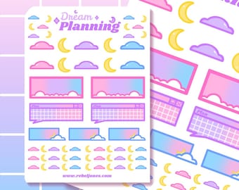 Dreamy Computer Sticker Sheet, Aesthetic art stickers, Kawaii Planner Stickers, Organisational Stickers, Planner Decor Stickers